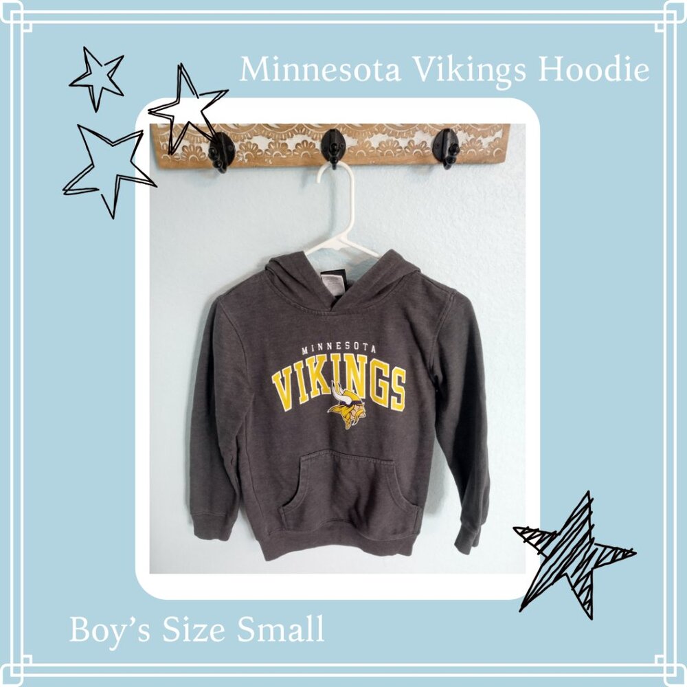 Official NFL Minnesota Vikings Charcoal Grey Hoodie Sweatshirt, Youth Size Small